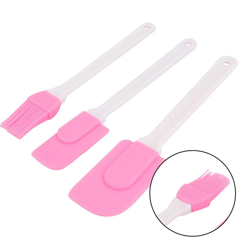 

3PCS/ Set Silicone Spatula Barbeque Brush Cooking Utensil Tool Kit Heat Resistant BBQ Oil Condiment Brushes Cake Cream Scraper