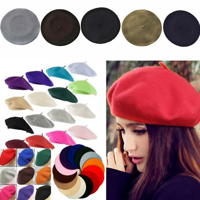 

Japan And South Korea Autumn And Winter Retro Solid Color Warm And Elegant British Painter Hat Ladies Wool Knitted Beret
