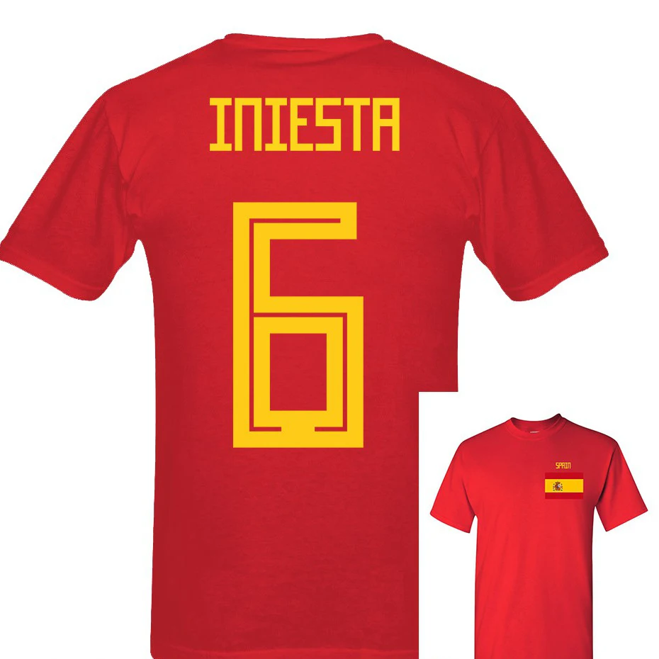 Новинка 2018 Испания Iniesta номер 6 мужские фанаты футболист короткий рукав футболка