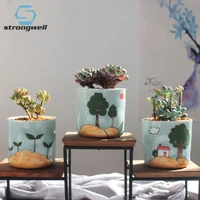 strongwell creative modern hand painted green nature ceramic flower pot succulent planter desktop decoration plant container