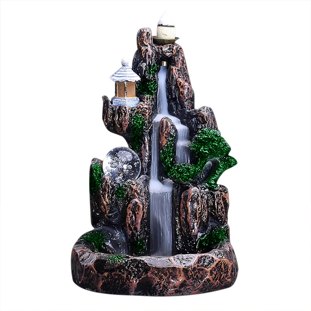 

New design Waterfall Smoke Backflow Incense Holder resin LED Light Type Hotel Home Decor incense burner