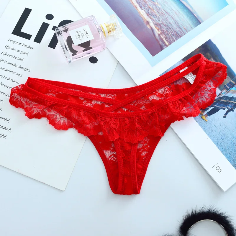 

CP050 Comfortable Lace Strings Women Underwear Low Waist Sexy Transparent Panties Thongs Hollow Female Lingerie Briefs