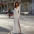 Женское атласное свадебное платье Booma, простое платье-футляр с длинными рукавами и глубоким V-образным вырезом, с высоким разрезом, модель невесты платья с открытой спиной, размера плюс