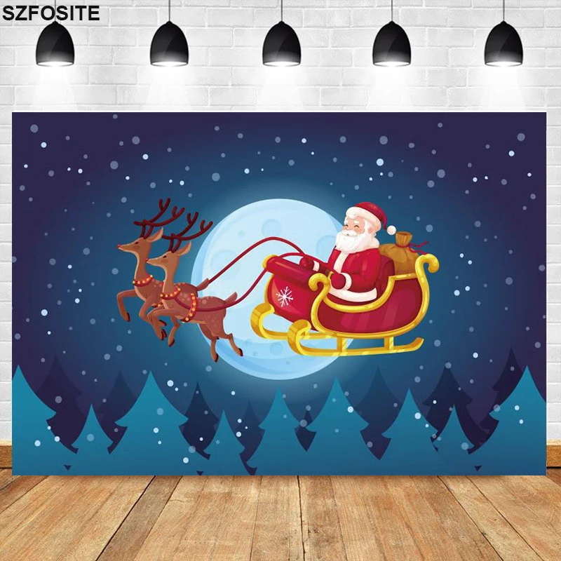 

Winter Christmas Eve Snowflake Elk Sled Flying Theme Background Studio Takes Photo Festival Party Decorations Kid Vinyl Backdrop