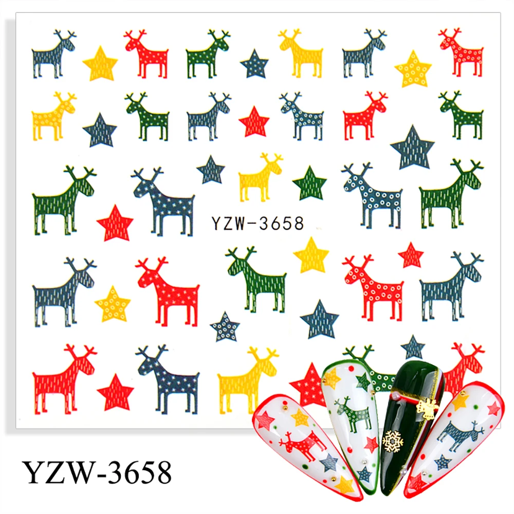 

Stars Faux Ongles Autocollant Water Nail Becomes Decals Elk During The Nail Decor Christmas Animal Colorful For Nails Manicure