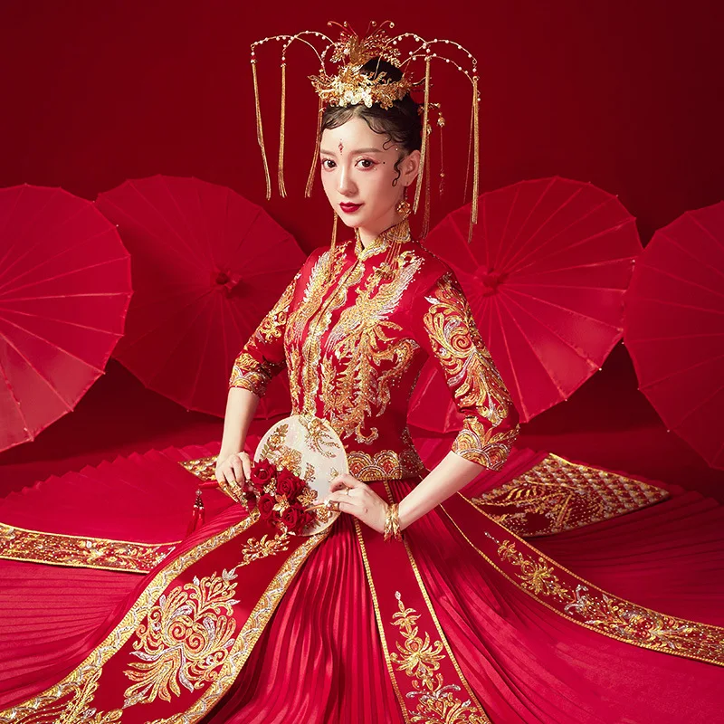 Винтаж красный Cheongsam современный китайский традиционный свадебное платье для