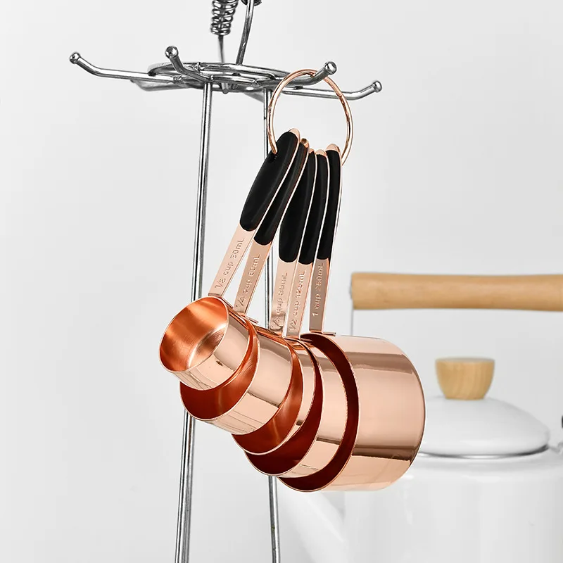 

baking tools rose gold stainless steel measuring cup 5-piece cross border measuring cup set Kitchen tools accessories