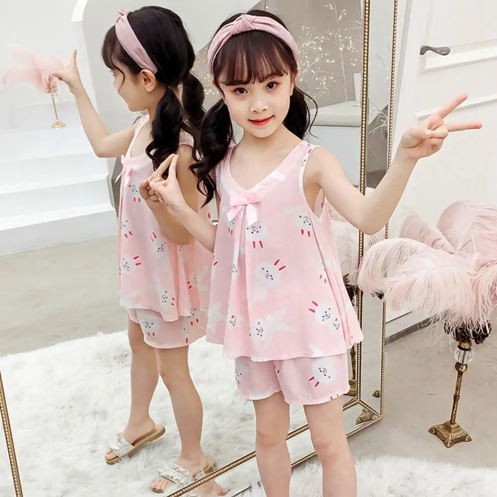 Женские детские пижамы для девочек летняя детская одежда сна 2 шт. хлопковые с