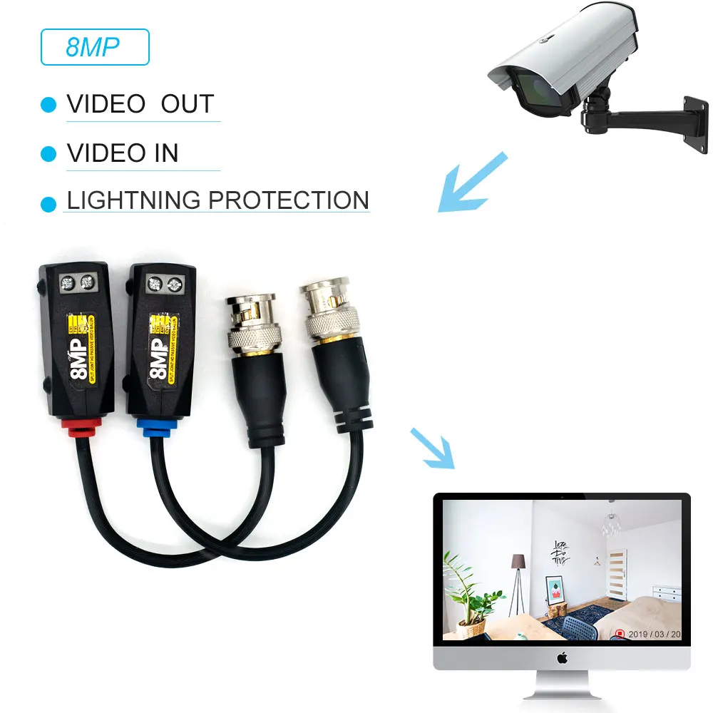 8MP 5MP 1080P BNC пассивный видео балун передатчик с витой парой cctv кабель для AHD/CVI/TVI