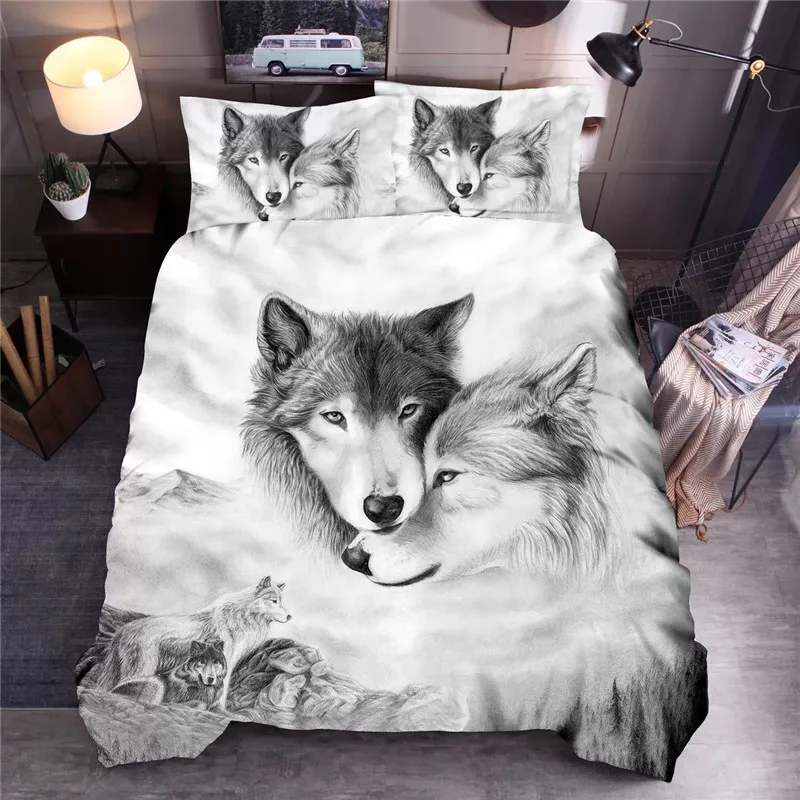 

WOLF PRINTED BEDDING SETS ANIMAL DUVET COVER SETS QUEEN KING QUILT COVER BED LINEN