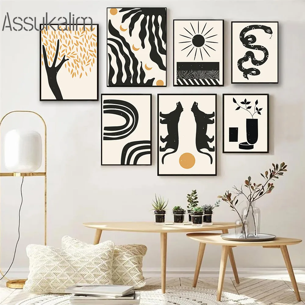 

Abstract Poster Prints Sun Moon Scene Canvas Print Snake Wall Art Posters Vintage Painting Wall Pictures For Living Room Decor