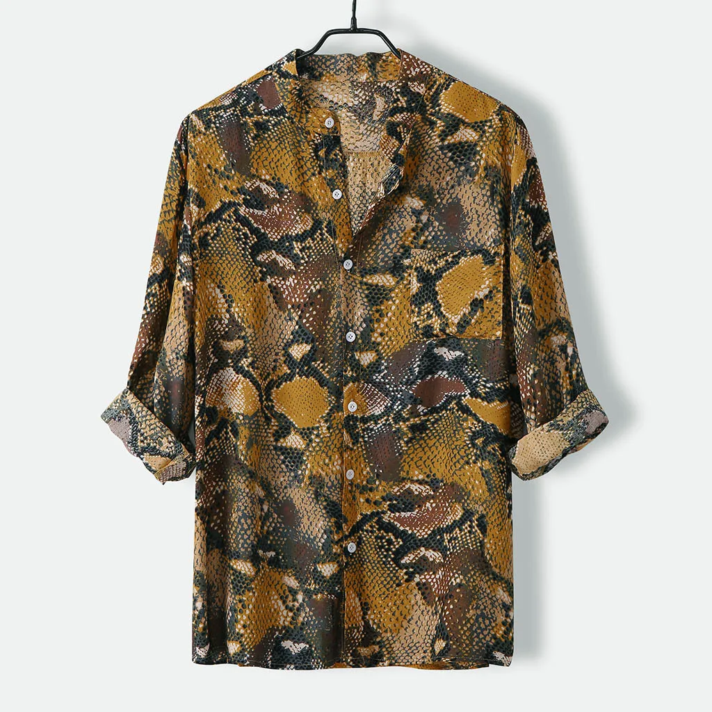 Мужская рубашка с длинными рукавами CHAMSGEND Летняя туника из полиэстера