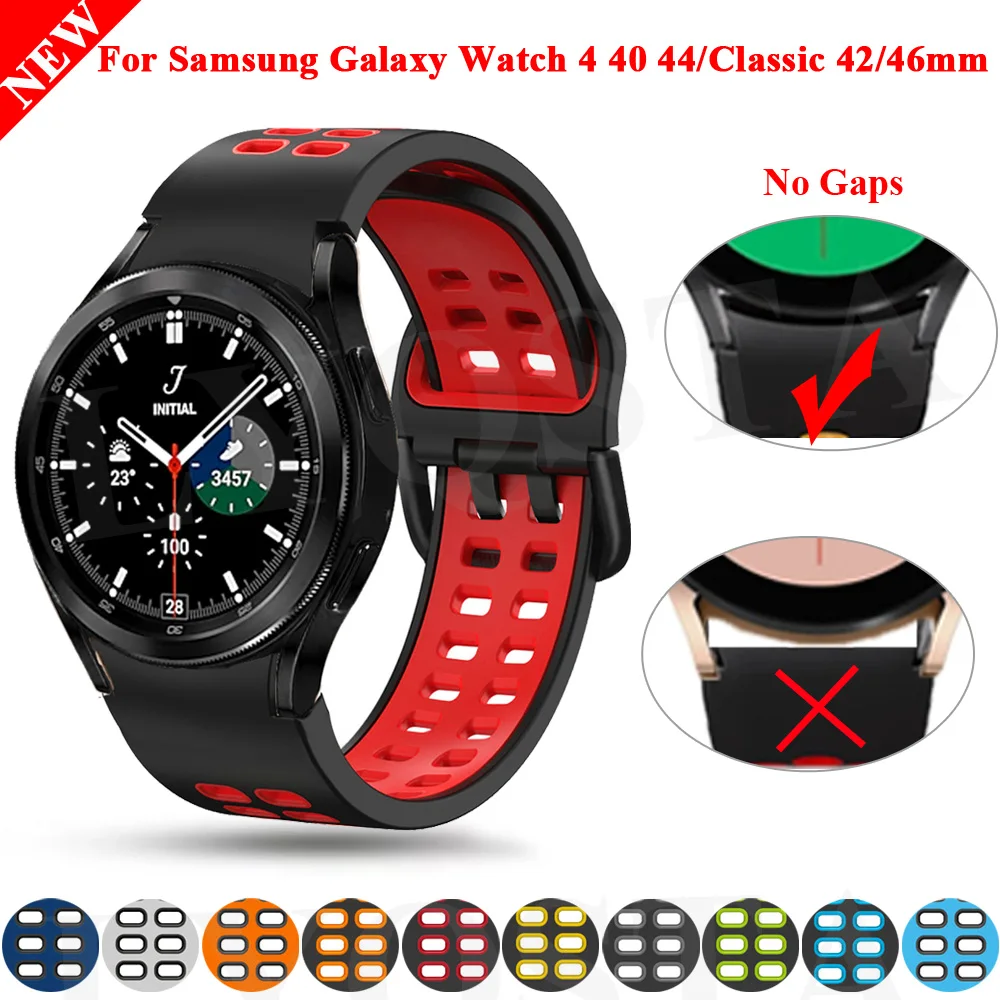 

No Gaps 20mm Original Silicone Straps For Samsung Galaxy Watch 4 Classic 46 42mm/Watch4 44mm 40mm Wrist Band Curved End Bracelet