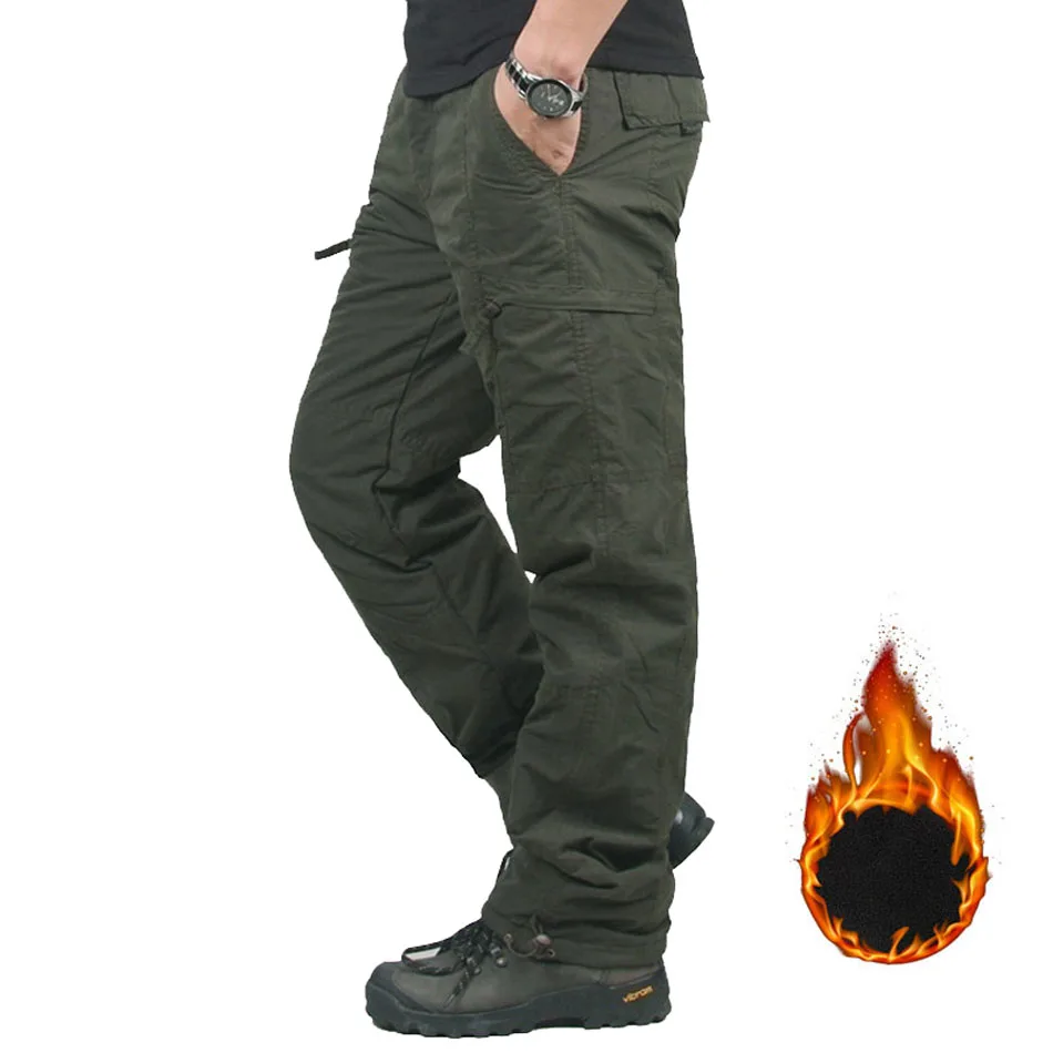

Pantalones Cargo de doble capa para hombre, pantalón cálido holgado de algodón, estilo militar, táctico de camuflaje, Invierno