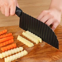 potato french fry cutter stainless steel serrated blade slicing vegetable fruits slicer wave knife chopper kitchen accessories