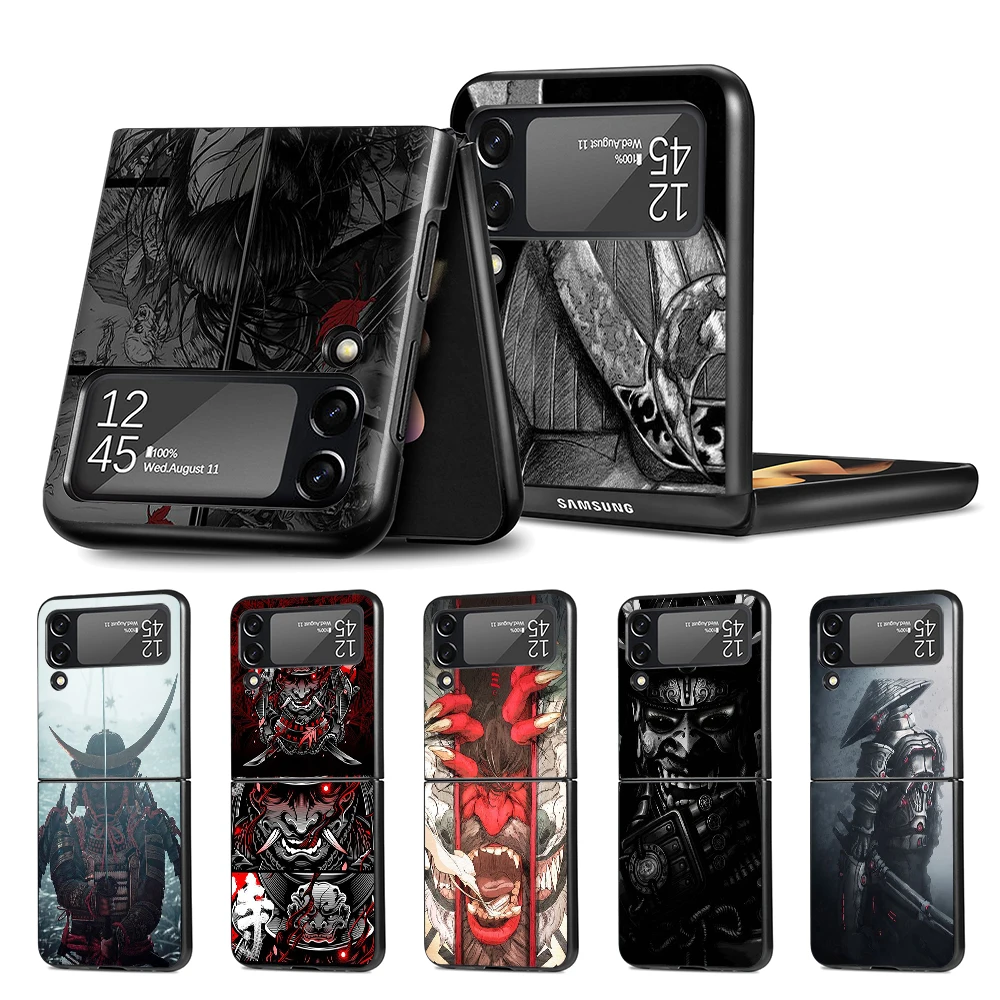 

Cell Phone Case for Samsung Galaxy Z Flip3 5G Black Coque Z Flip 3 Hard PC Luxury Cover Zflip3 Funda Samurai Demon Cool Capa