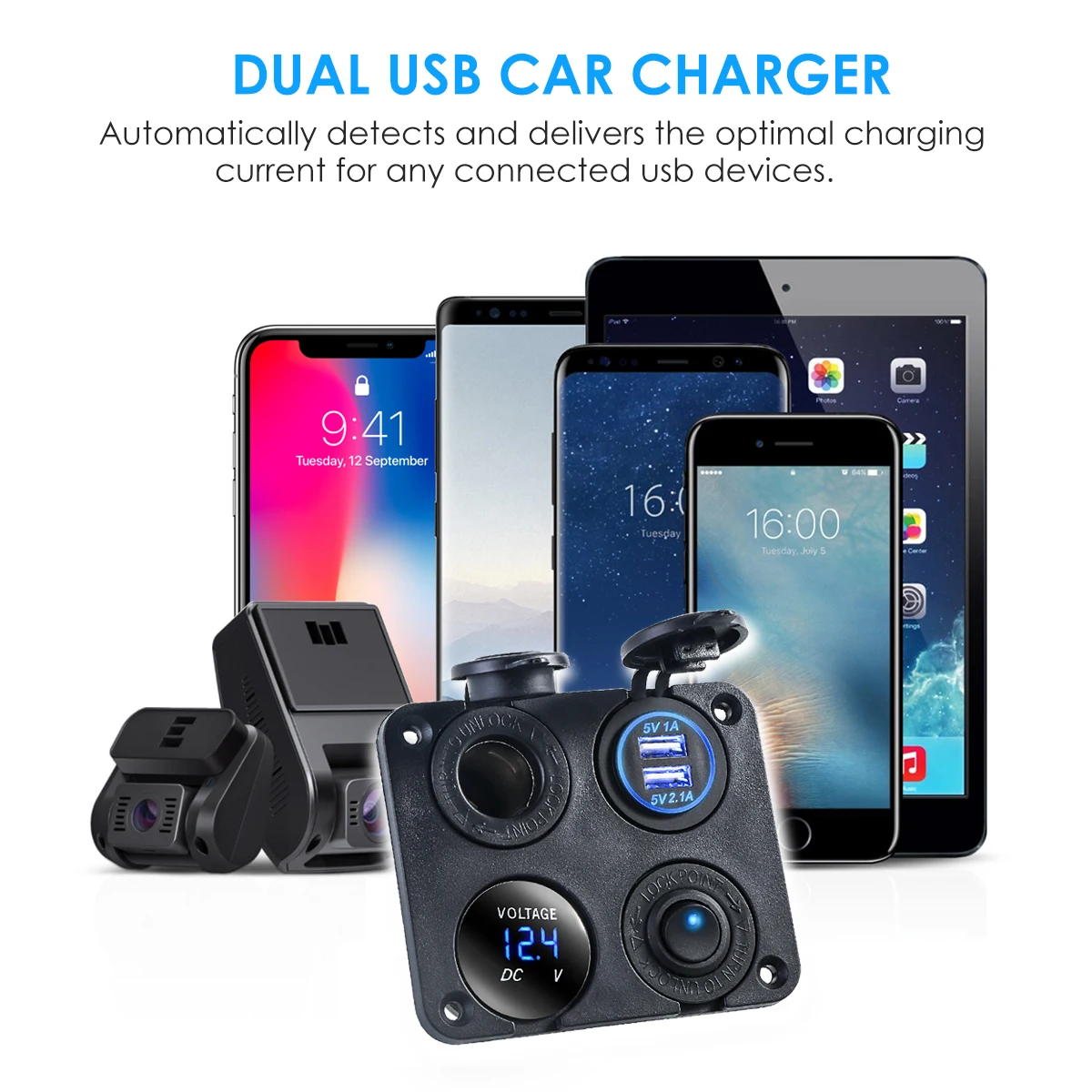 12V Dual USB Автомобильное зарядное устройство прикуривателя с Вольтметр 4 Порты