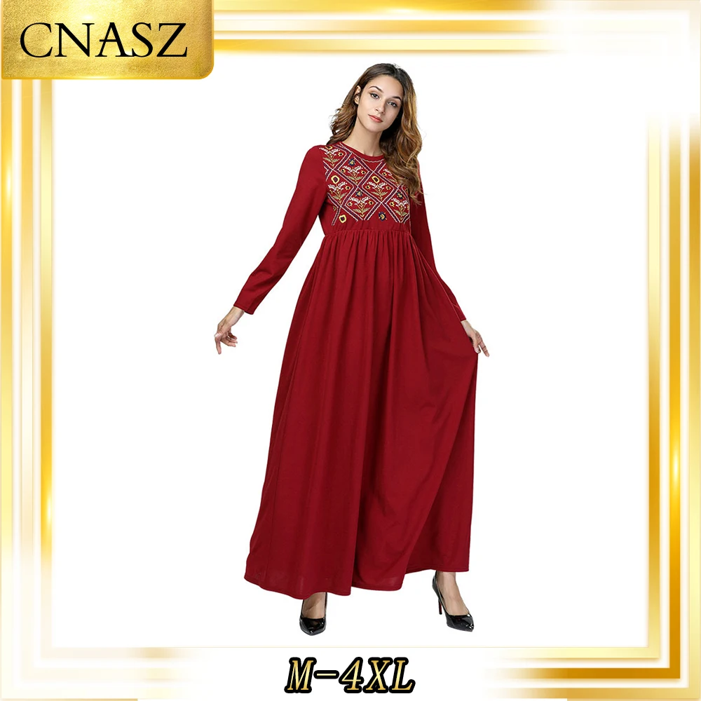AbayaTurkish платье модное простое вышитое осеннее мусульманские халаты свободная