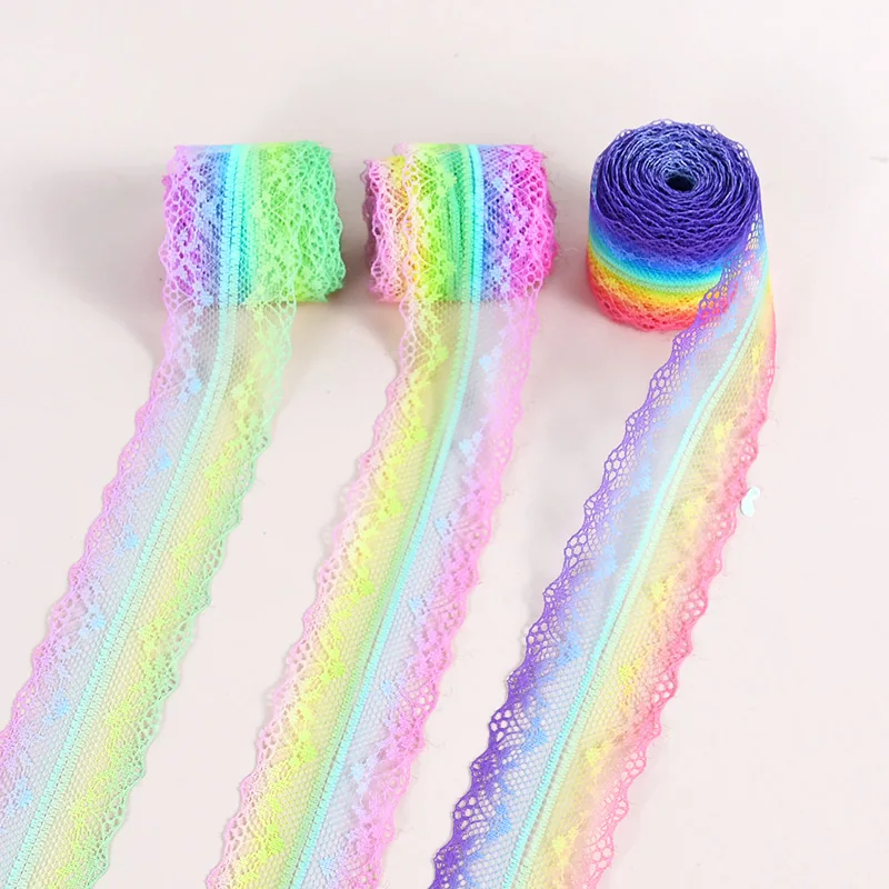 

35mm 5Yards Beautiful Rainbow Color Lace Ribbon Trim Lace Fabric For DIY Embroidered Sewing Garment Accessories Handmade Decor