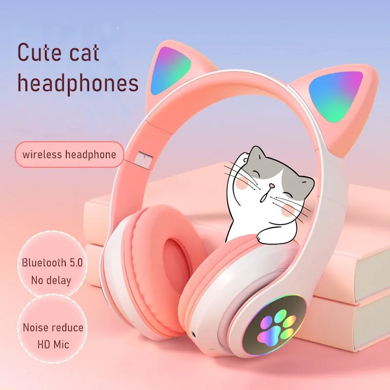 

Flashing LED cute cat ear headset bluetooth wireless headset with microphone girl stereo music earbud mobile phone headset gift