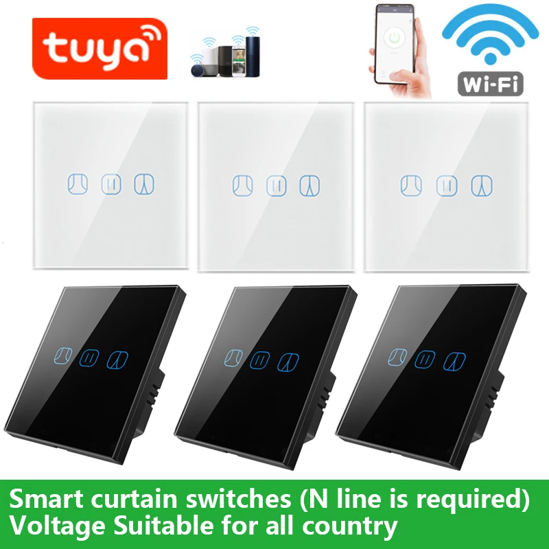 6 pieces tuya app remote control WiFi Curtain Switch Module with panel for Roller Shutter Blind Motor Google Alexa Voice Control |