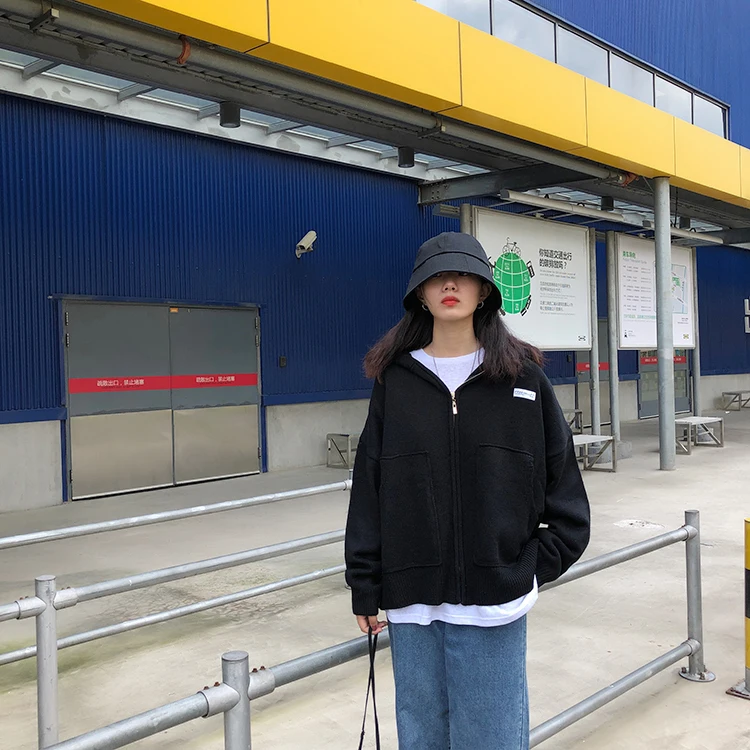 4 цвета 2019 осень и зима корейский стиль свободный большой карман на молнии свитер