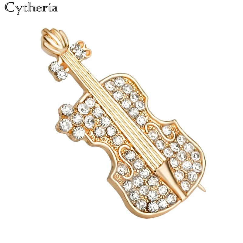 Булавки и броши золотого цвета в форме скрипки имитация мини полностью Стразы