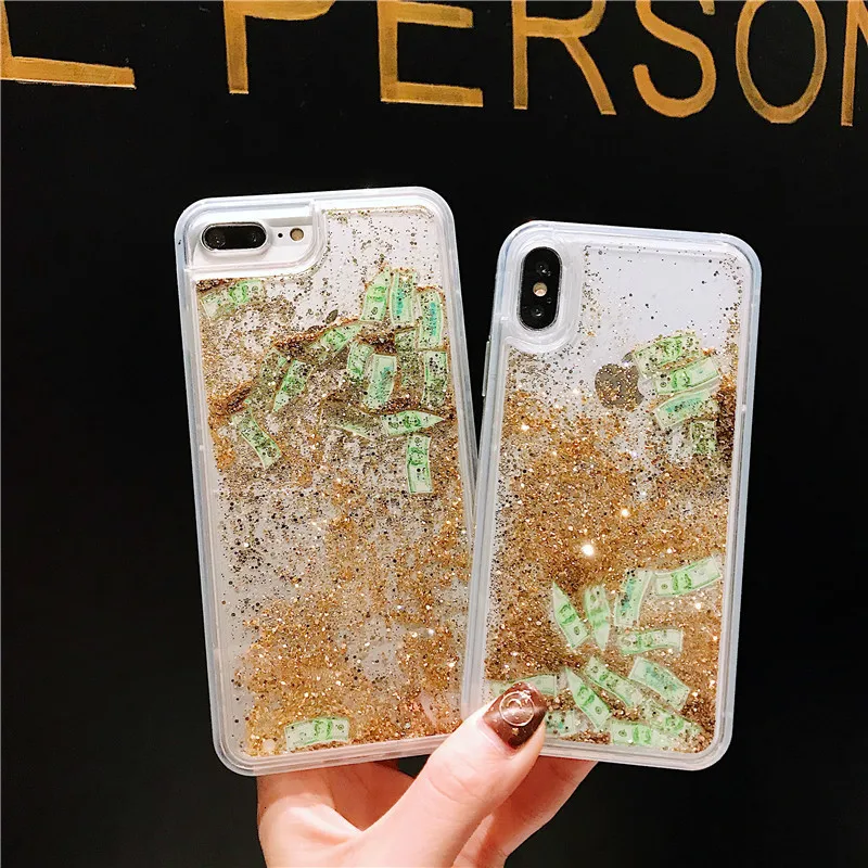 Модный доллар США Золотой зыбучий песок чехол для телефона для iphone XS MAX чехол динамическая жидкая Блестящая крышка для iphone 6 6s 8 7 plus X XS XR
