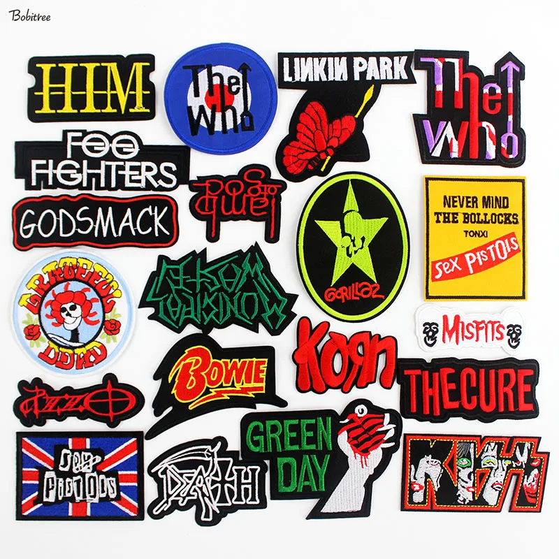 Fashion Punk Rock Music Embroidered Patches Badges iron on for clothing stripes clothes Patch Stickers 20 pcs a lot | Дом и сад