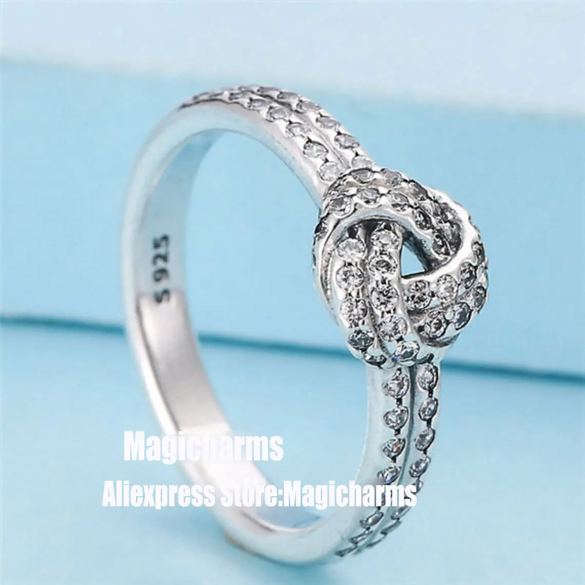 

925 Sterling Silver Sparking Love Knot Ring With Clear CZ Fashion Pandora Style Engagement Ring For Women