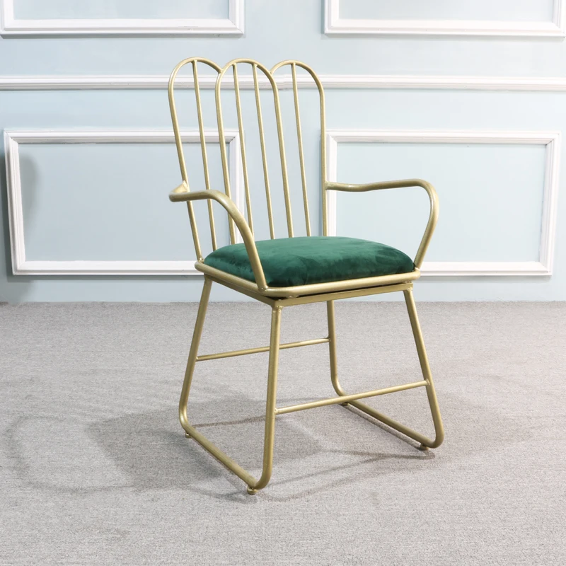 

Metal Material Nordic backrest armrest dining chair high temperature baking varnish modern simple internet celebrity gold home c