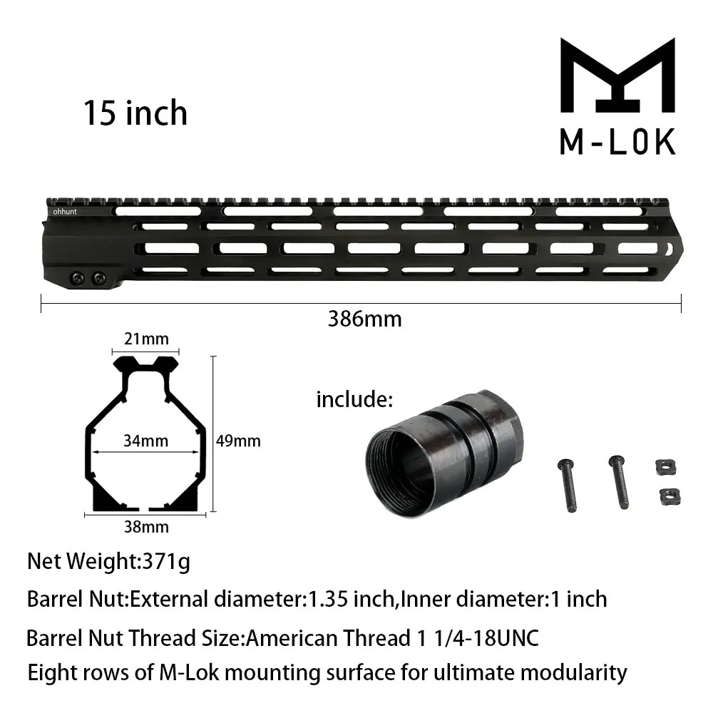 MIDG-15CUN " 9" 1" 12" 13," 15" 1" AR15 свободный поплавок M-LOK ствольная накладка Пикатинни рельс тонкий стиль стальной прицел крепление Riflescop баррель гайка - Цвет: MIDG-15CUN