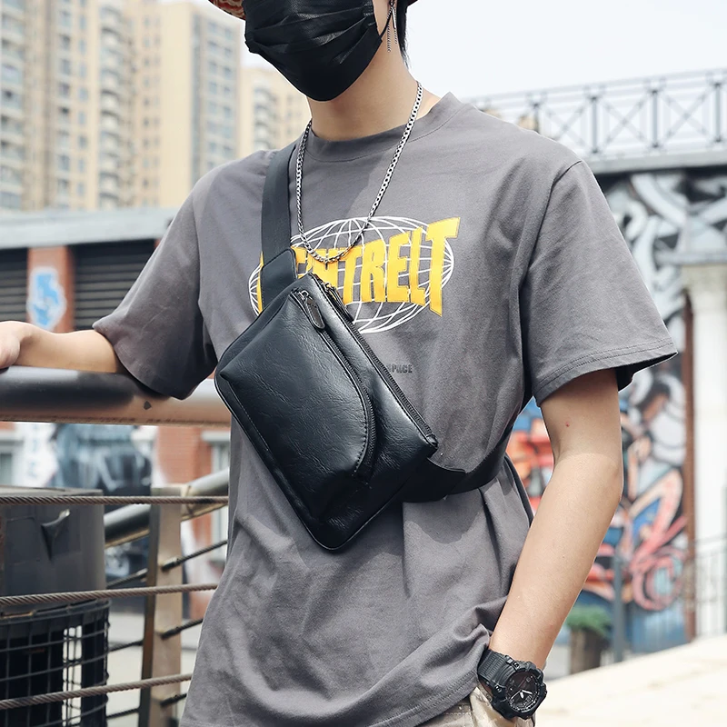 

Classic Fashion Chest Bags Soft Leather Small Slim Waist Belt Pack Cell Phone Key Purse Pouch Male Shoulder Crossbody Bag Trend