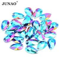 junao 17x28mm green ab flat back rhinestone teardrop shapes resin strass sew on stone shiny sewing crystal strass for needlework