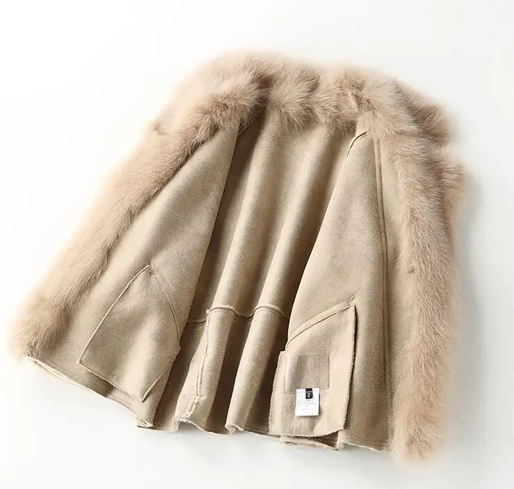 Real Fur Coat Fox Fur Collar Wool Jacket Autumn Winter Coat Women Clothes Korean Vintage Sheep Shearling Women Tops ZT3495