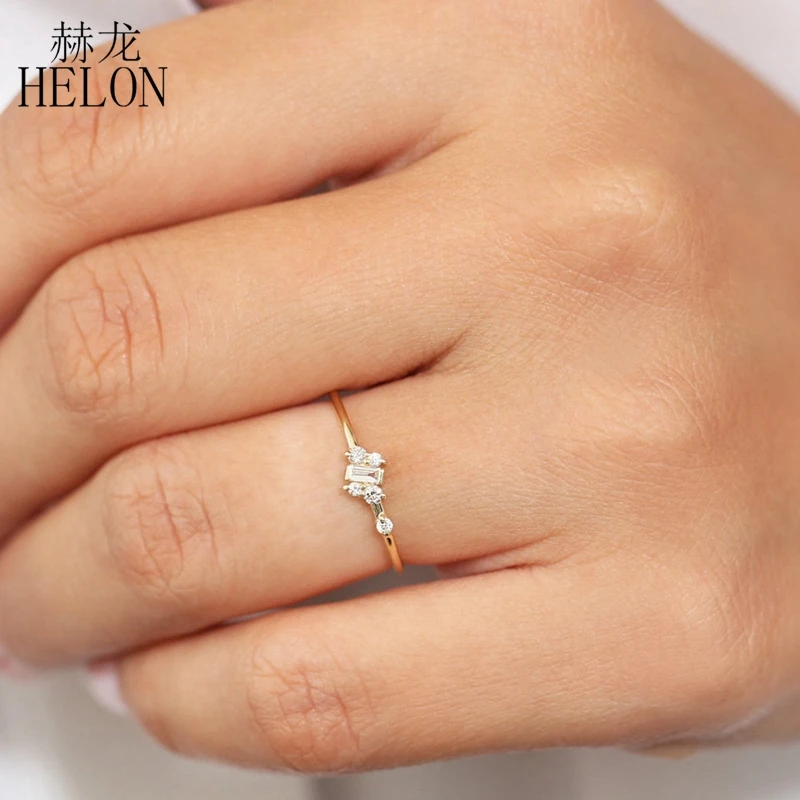 

HELON Solid 14K White/Yellow/Rose Gold VVS/DEF 0.24ct Test Positive Moissanite Diamond Engagement Wedding Ring For Women Jewelry