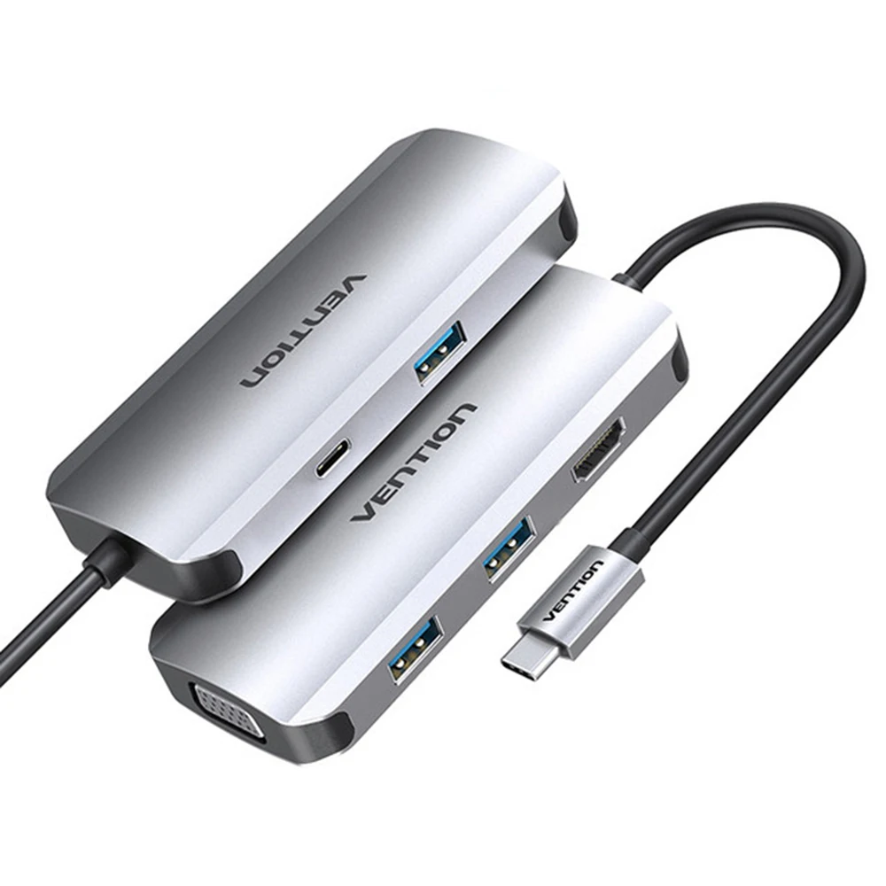 

USB 3.0 Hub 4K VGA PD 100W RJ45 3.5mm Type C to HDMI-Compatible Dock Station 5/6/9 in 1 USB C 3.1 Splitter Hub