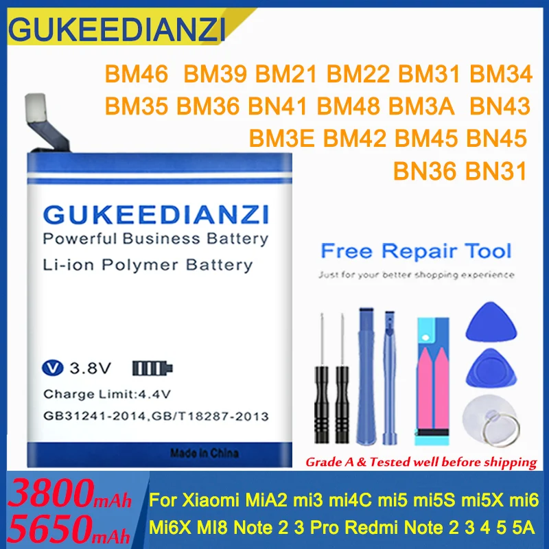 BM22 BM35 BM36 BM3E BM45 BM46 BN43 BN41 Аккумулятор для Xiaomi Mi 5 3 4 4C 5S 5X 6 6X 8 A2 A1 Redmi Note 2 Pro 4X A5