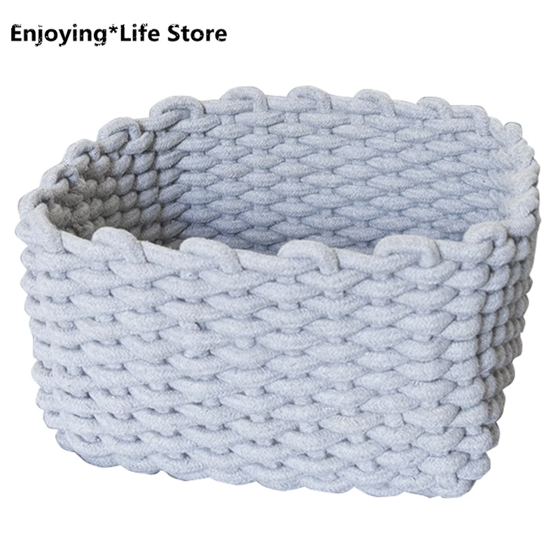 

Hand-Woven Cotton Rope Storage Basket Show Debris Storage Basket Practical Gray Home Organization and Storage