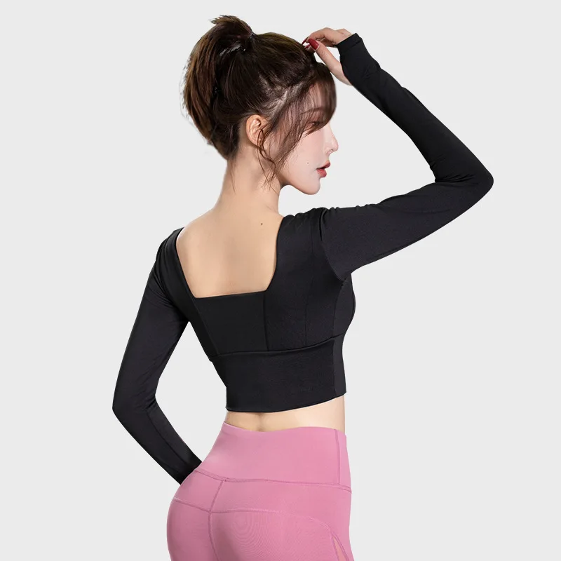 Yoga clothes women's tight sports top blouse 2021 new quick-drying cropped short top fitness long-sleeved t-shirt