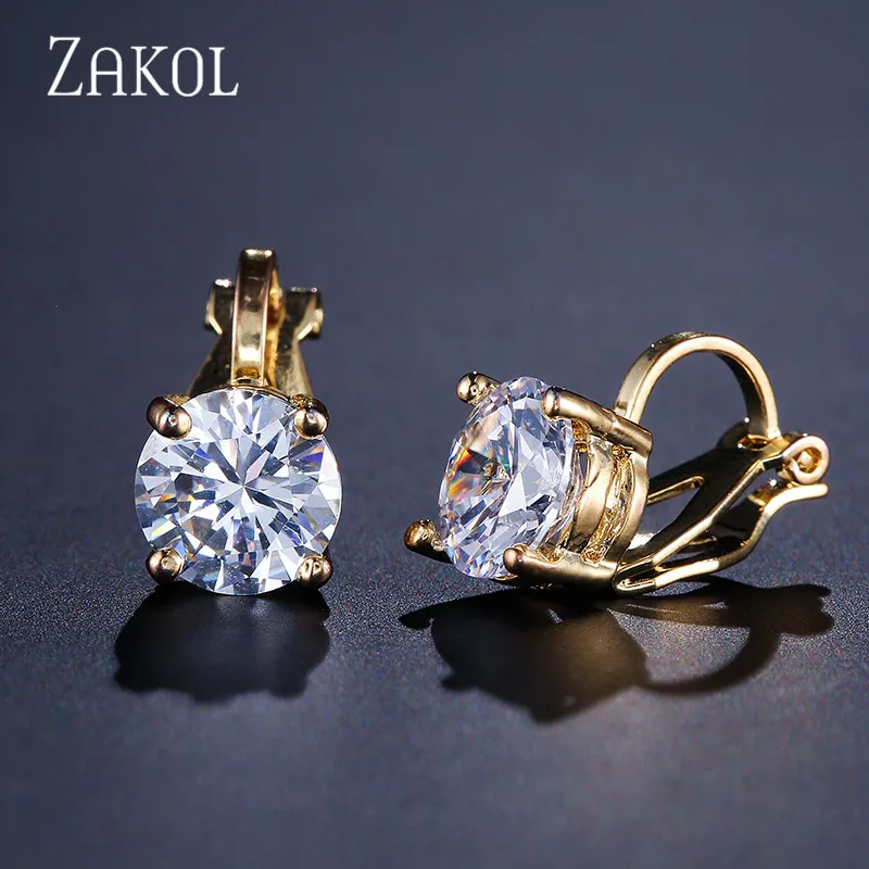 ZAKOL Cubic Zirconia Clip Earrings для Дамская Мода Ювелирные изделия из кристаллов серьги женские Свадебная вечеринка подарок наивысшего качества FSEP526 - Окраска металла: Gold Color