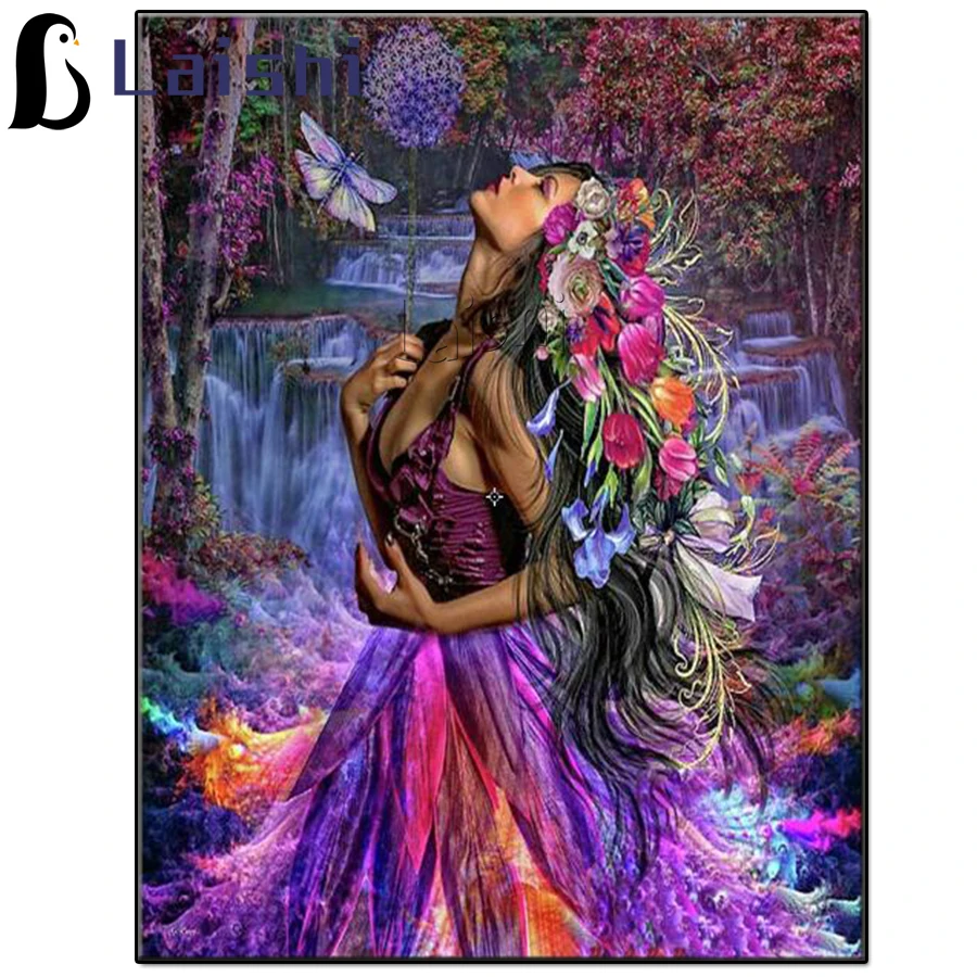 

Doodle sexy forest elf, butterfly full Square Round Diamond Diy Diamond Painting Cross Stitch waterfall landscape Diamond Mosaic