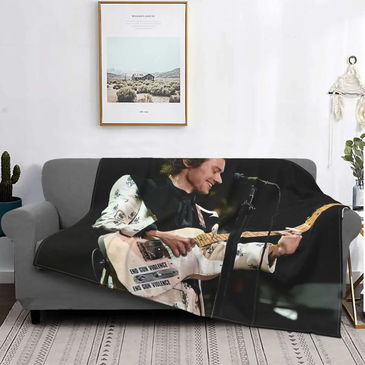 

Manta de estilo Harry Pink para tocar la guitarra, colcha a cuadros, Alfombra de calor seco