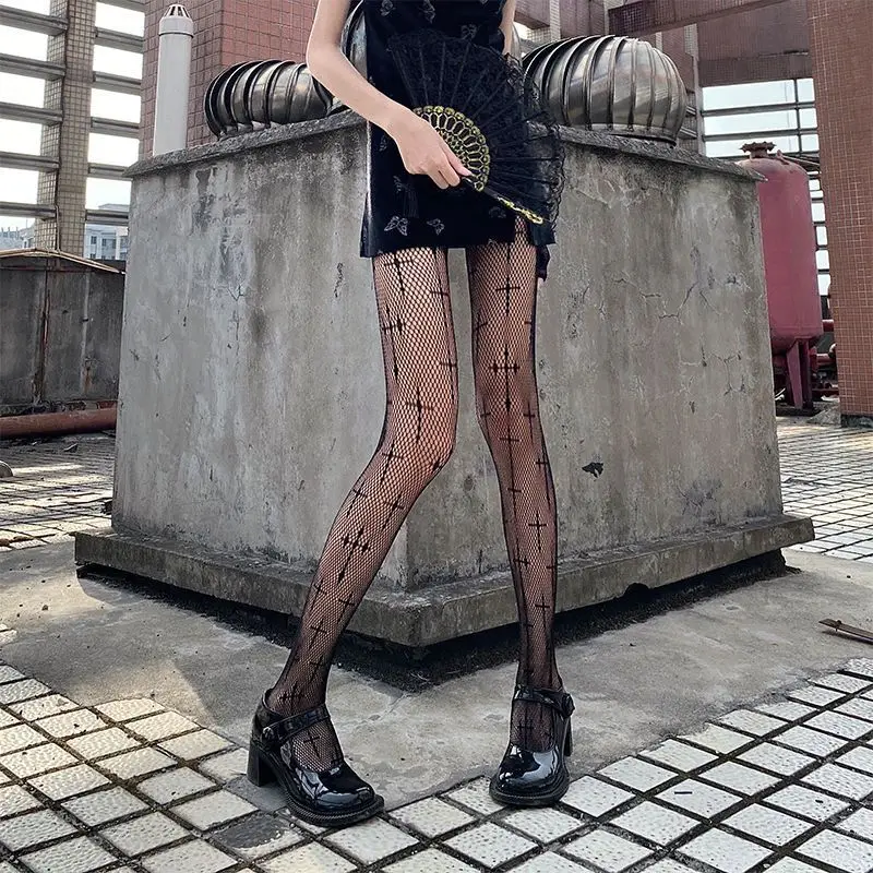 

Japanese Cross Fishnet Stockings Women Gothic Dark Stars Breathable Body Shaping Thigh High Stockings for Pantyhose Tights Women
