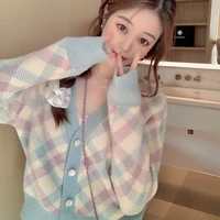 woman sweater cardigan pull femme ropa mujer vetement long sleeve lingge knitted rainbow cute tops korean fashion kawaii clothes