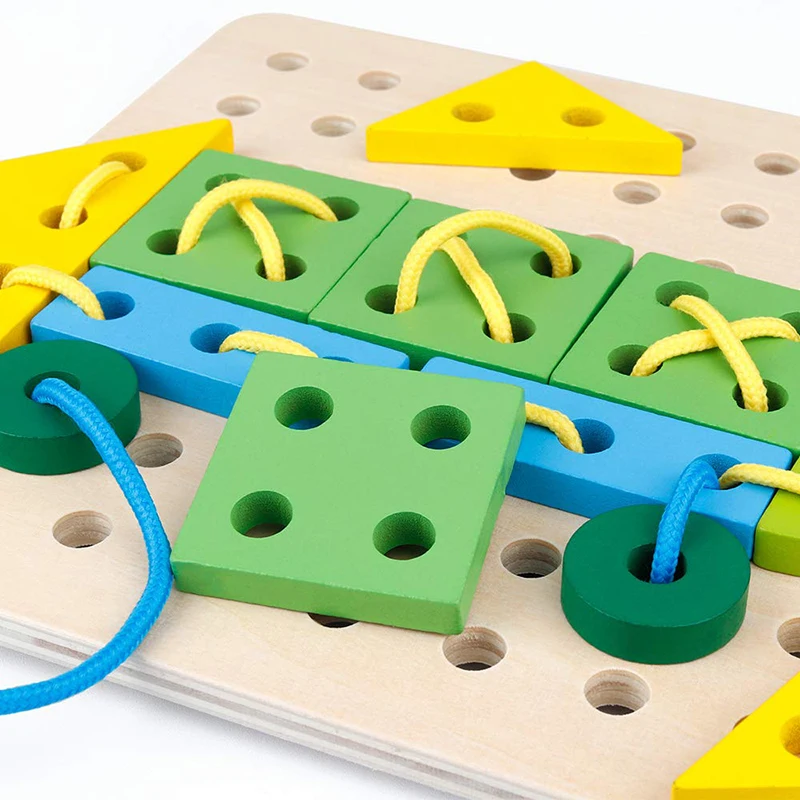 

Early Childhood Education Stringing Threading Puzzle Block Baby Kid Learning Education Toy Wooden Wearing Rope Toys For Children