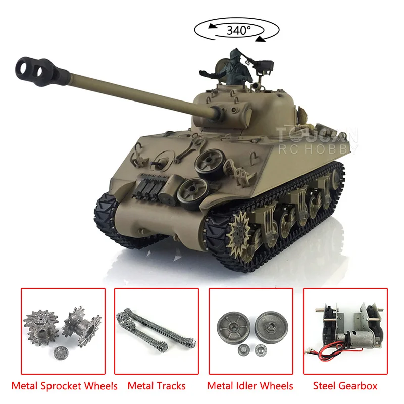 

2.4G Heng Long 1/16 Scale TK7.0 Upgraded M4A3 Sherman RTR RC Tank 3898 Metal Tracks Military Truck Model Gifts TH19780-SMT2