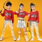 Комплект из 2 предметов для девочек, костюмы для джазовых танцев для девочек, детская одежда для сценических танцев с открытым пупком, детский танцевальный костюм в стиле хип-хоп с блестками, 2021