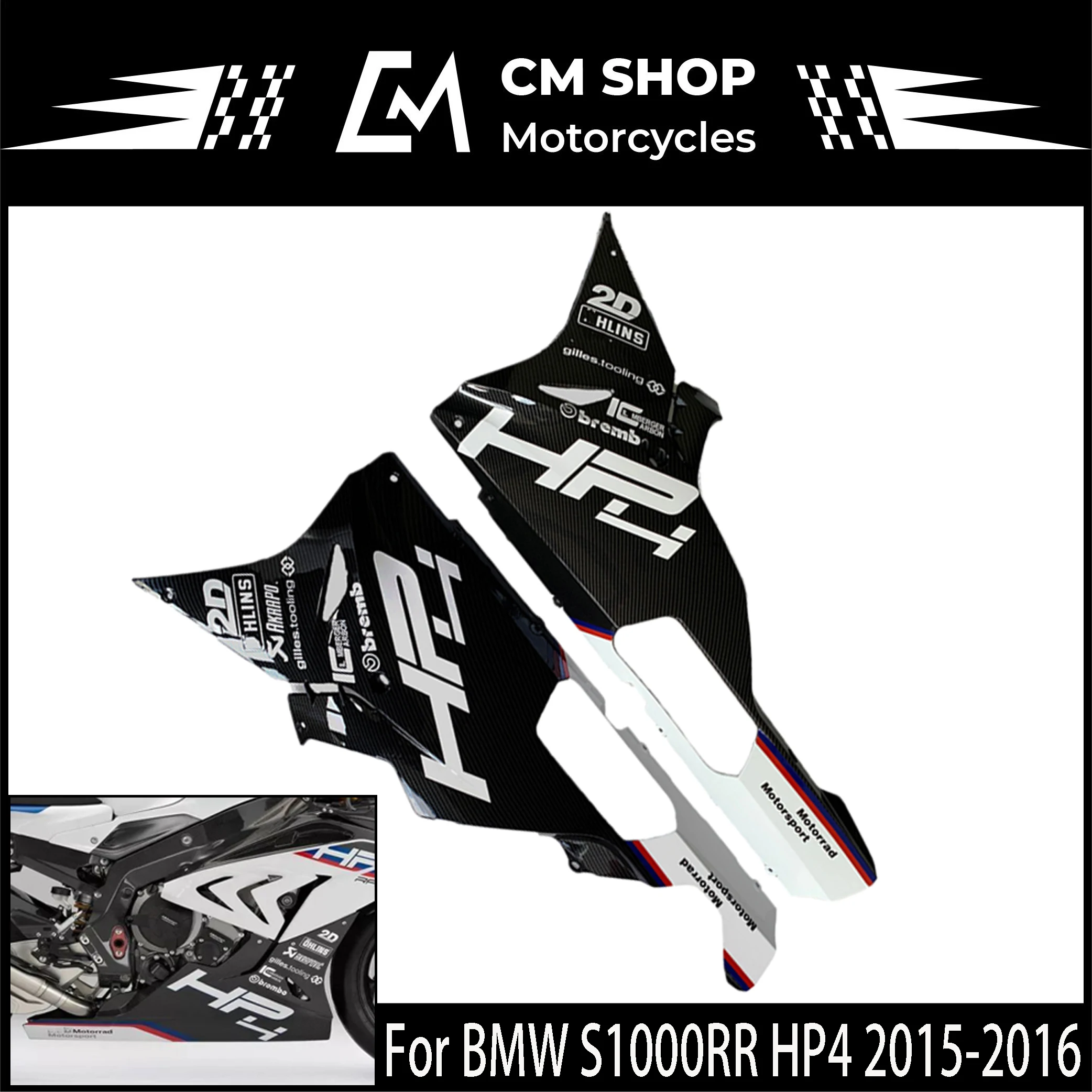 

Motorcycle Black Carbon Fiber Fairing Suitable For BMW S1000RR HP4 2015 2016, High Quality ABS Injection Molding