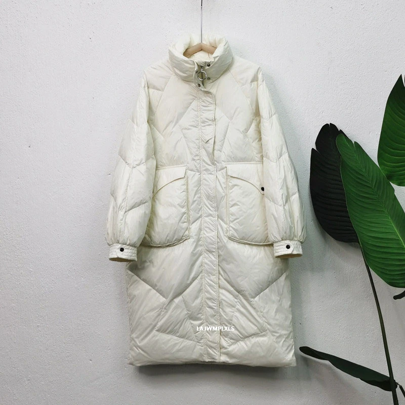 Женский плотный зимний пуховик с воротником стойкой длинная куртка большого